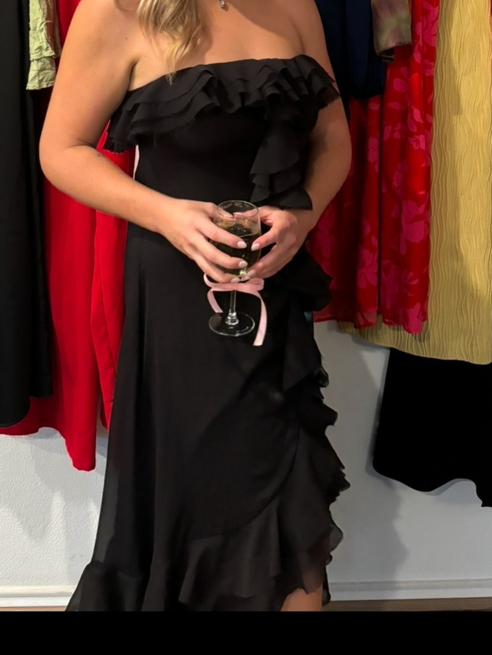 Long Black Ruffle Strapless Dress ASOS